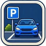 A blue parking sign beside a car in a parking space