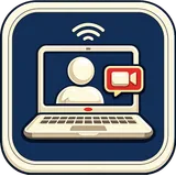 A laptop showing a video call