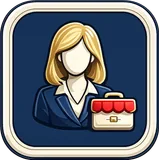 A professional woman in a suit beside a briefcase