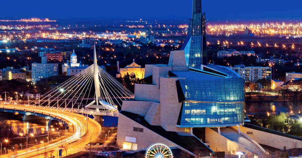 Winnipeg, Manitoba panorama at twilight.
