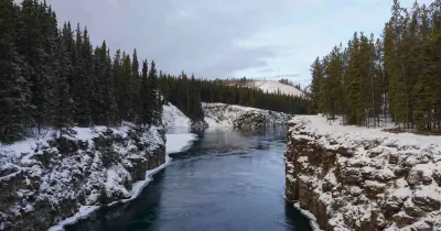 Miles Canyon on the Yukon River near Whitehorse, with fresh snow on the canyon walls